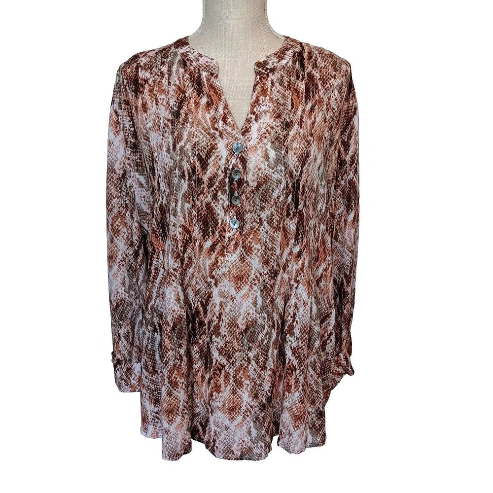 NWT New Directions Size XL Women's Tunic Snake Print Pleated Top